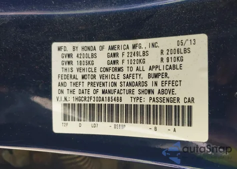 2013 Honda Accord Lx z USA, uszkodzony, nr VIN 1HGCR2F30DA185488